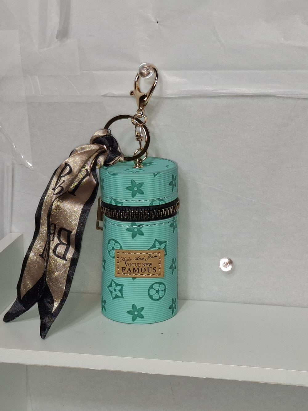 Adorable Teal PU Leather Coin Bag Charm / Keychain with Ribbon - NWOT
